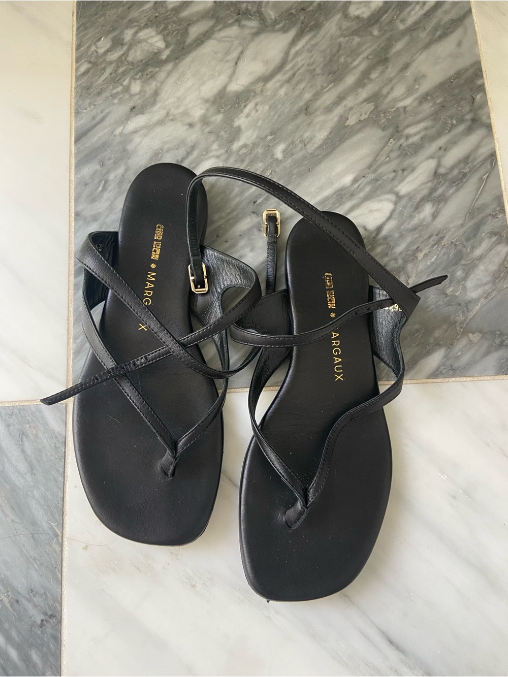 Margaux Black Leather Ankle-Strap Thong Sandal - Picture 4 of 4
